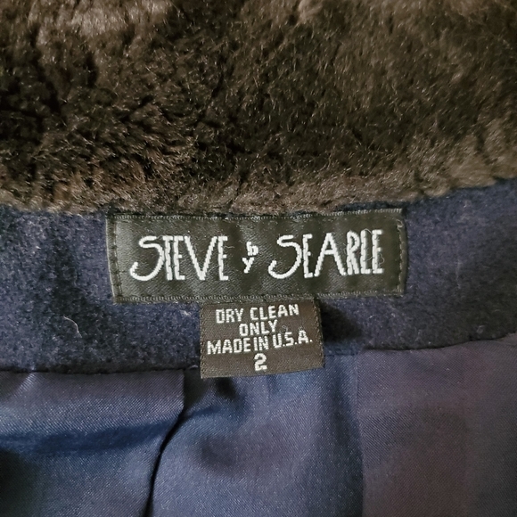 Steve by Searle Navy Blue Wool Full Length Swing Coat with Faux Fur Trim - Picture 6 of 6